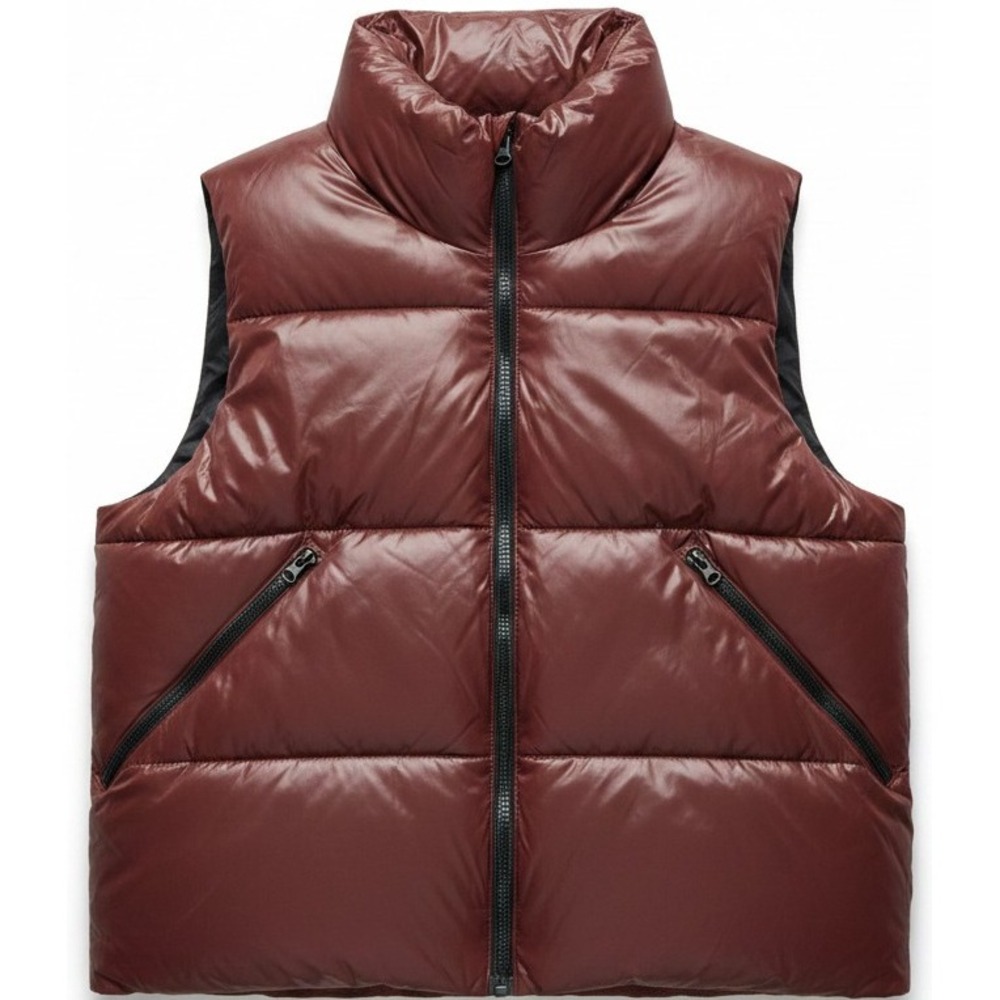 Abercrombie & Fitch Mens Large Puffer Vest Burgundy Shiny Quilted Full Zip Vest